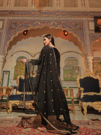 Divena Black Velvet hand work Kurta pant With Net Dupatta set - divenaworld.com