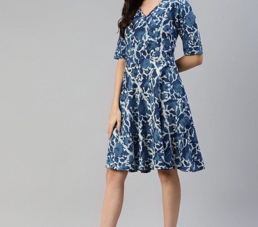 Divena Indigo Hand Block Printed Short Dress - divena world