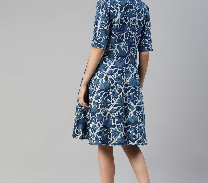 Divena Indigo Hand Block Printed Short Dress - divena world