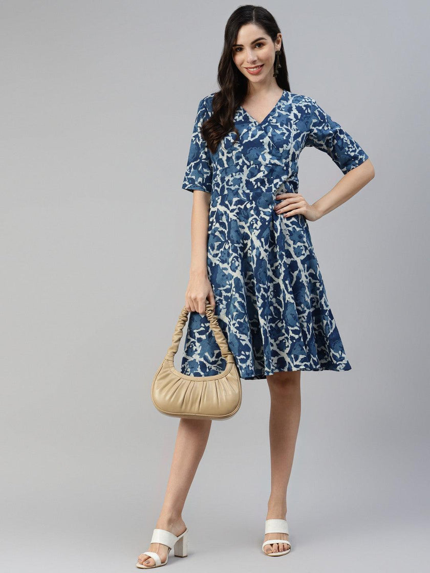 Divena Indigo Hand Block Printed Short Dress - divena world