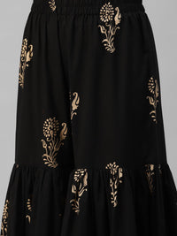 Divena Black Gold Printed Cotton Kurta Sharara Set with Dupatta - divena world