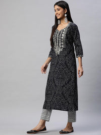 Divena Black and White Cotton Kurta Pant Set With Dupatta - divena world