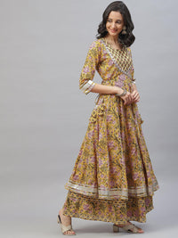 Divena Mustard Cotton Anarkali Kurta Palazzo Set With Dupatta - divena world