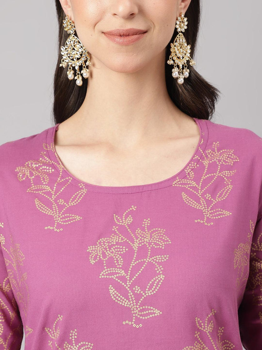 Divena Purple Foil Print Cotton Sharara Set with Dupatta - divena world