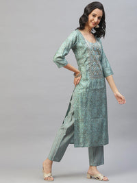 Divena Blue Hand Work Bandhani Printed Muslin Kurta Pant Set with Dupatta - divena world