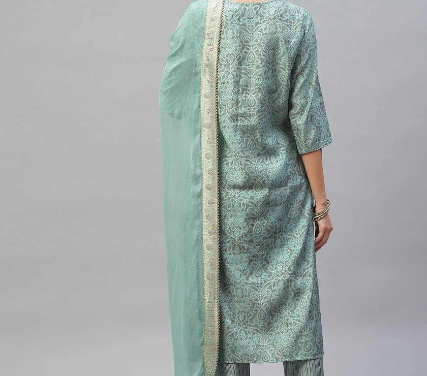 Divena Blue Hand Work Bandhani Printed Muslin Kurta Pant Set with Dupatta - divena world