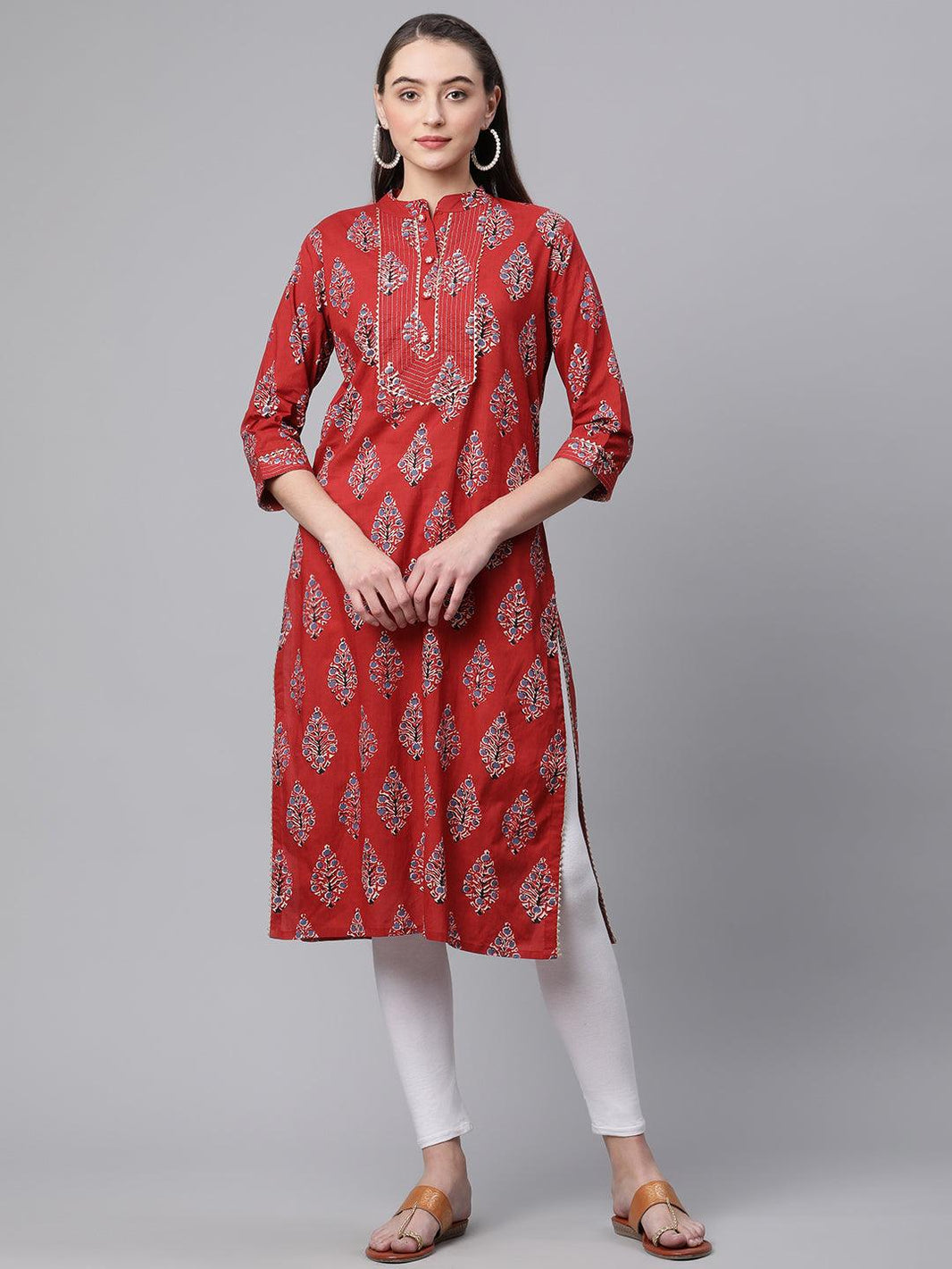 Divena Red Cotton Straight Kurta - divena world