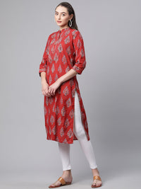 Divena Red Cotton Straight Kurta - divena world