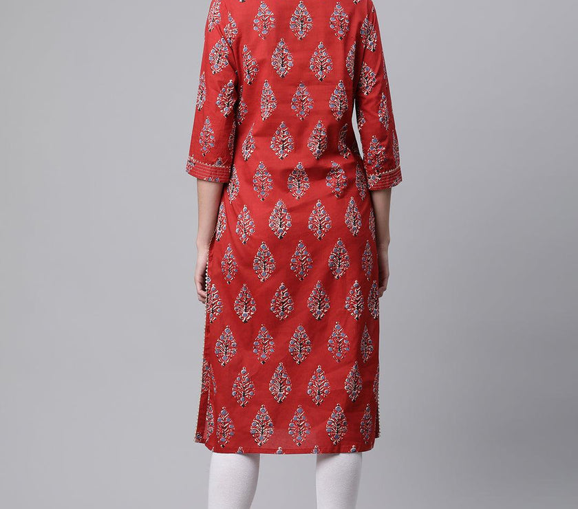 Divena Red Cotton Straight Kurta - divena world