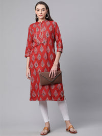 Divena Red Cotton Straight Kurta - divena world