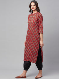 Divena Red Ethnic Cotton Straight Kurta - divena world