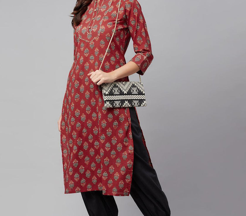 Divena Red Ethnic Cotton Straight Kurta - divena world