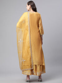 Divena Yellow Gold Solid Chenderi Kurta Sharara Set with Dupatta - divena world