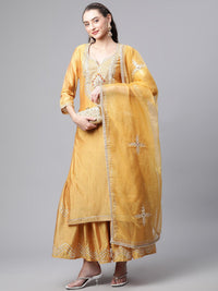 Divena Yellow Gold Solid Chenderi Kurta Sharara Set with Dupatta - divena world