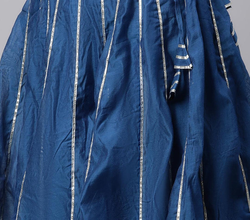 Divena Blue Solid Chenderi Kurta Skirt Set with Dupatta - divenaworld.com