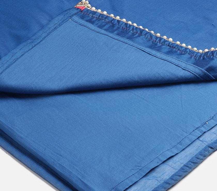 Divena Blue Solid Chenderi Kurta Skirt Set with Dupatta - divenaworld.com