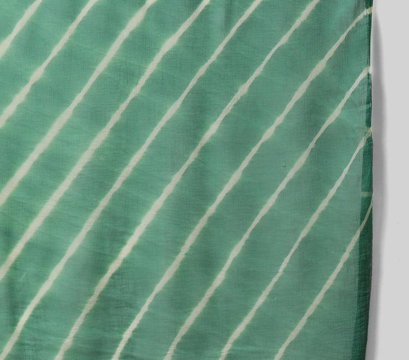 Divena Green Chanderi Kurta Cotton pant set With Chiffon leheriya Dupatta - divenaworld.com