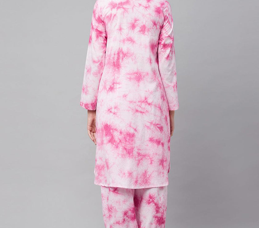 Divena Pink Cotton Shirt Style Kurta Hem Cuffed Pant Set - divena world