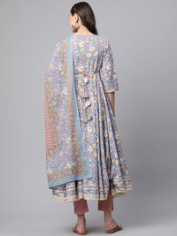 Divena Cotton Floral printed Anarkali kurta Pant set With Dupatta - divenaworld.com