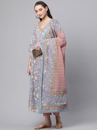 Divena Cotton Floral printed Anarkali kurta Pant set With Dupatta - divenaworld.com