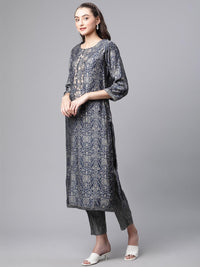 Divena Blue Bandhani Print Chanderi Kurta pant set With Dupatta - divenaworld.com