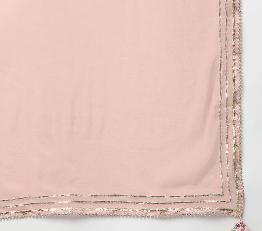 Divena Pink Cotton Straight Kurta Pant Set With Dupatta - divena world