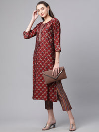 Divena Maroon Chanderi Kurta pant set - divenaworld.com