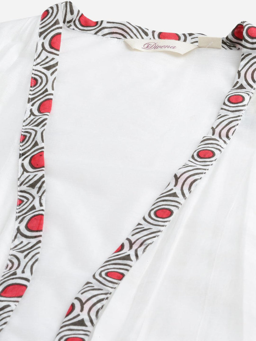 Divena White Floral Kurta Pant Set with Chanderi Shurg - divena world