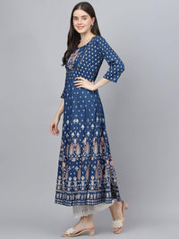 Divena Indigo Ethnic Motif Rayon Anarkali Kurta - divena world