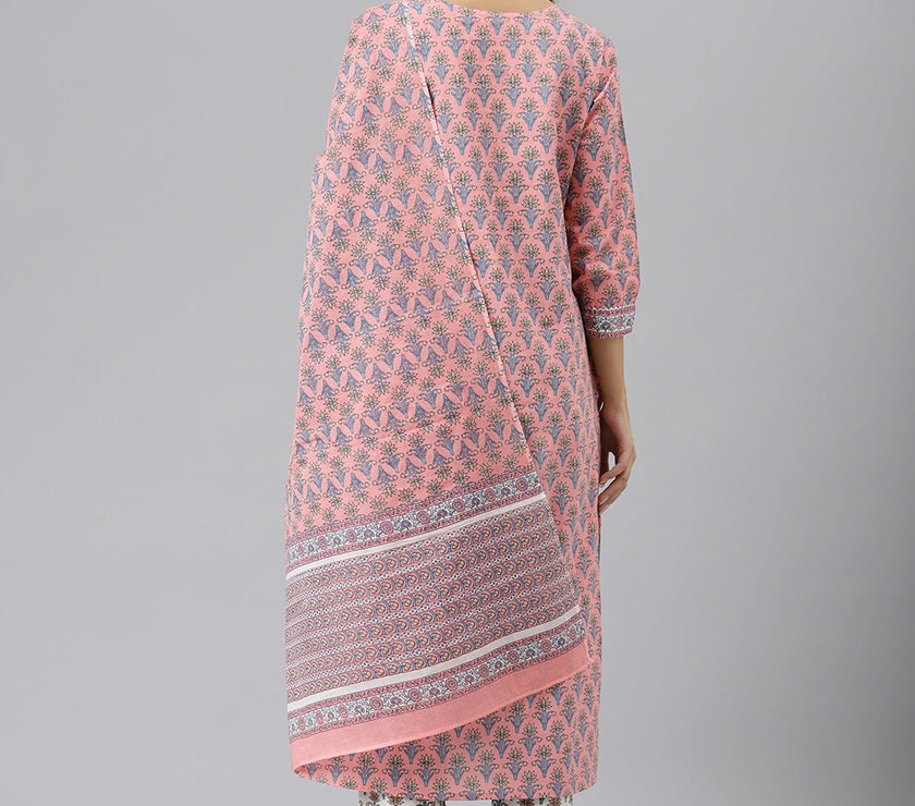 Divena Women Pink Printed Gotta Patti Pure Cotton Kurta with Trousers & Dupatta