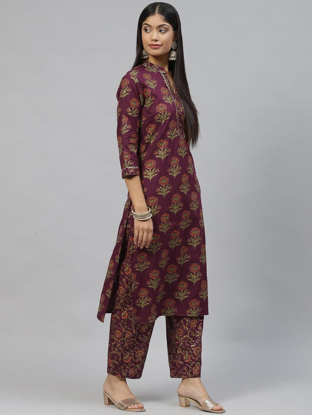 Divena Purple Cotton Straight Kurta Pant Set with Dupatta - divena world