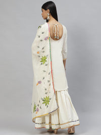 Divena Cream Solid Kurta Sharara Set with Hand Painted Dupatta - divena world