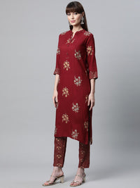 Divena Maroon Rayon Kurta Pant Set with kota doria Dupatta - divena world