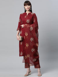 Divena Maroon Rayon Kurta Pant Set with kota doria Dupatta - divena world