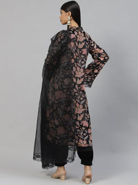 Divena Black Burn out Velvet Kurta Haram Pant with Organza Dupatta - divena world