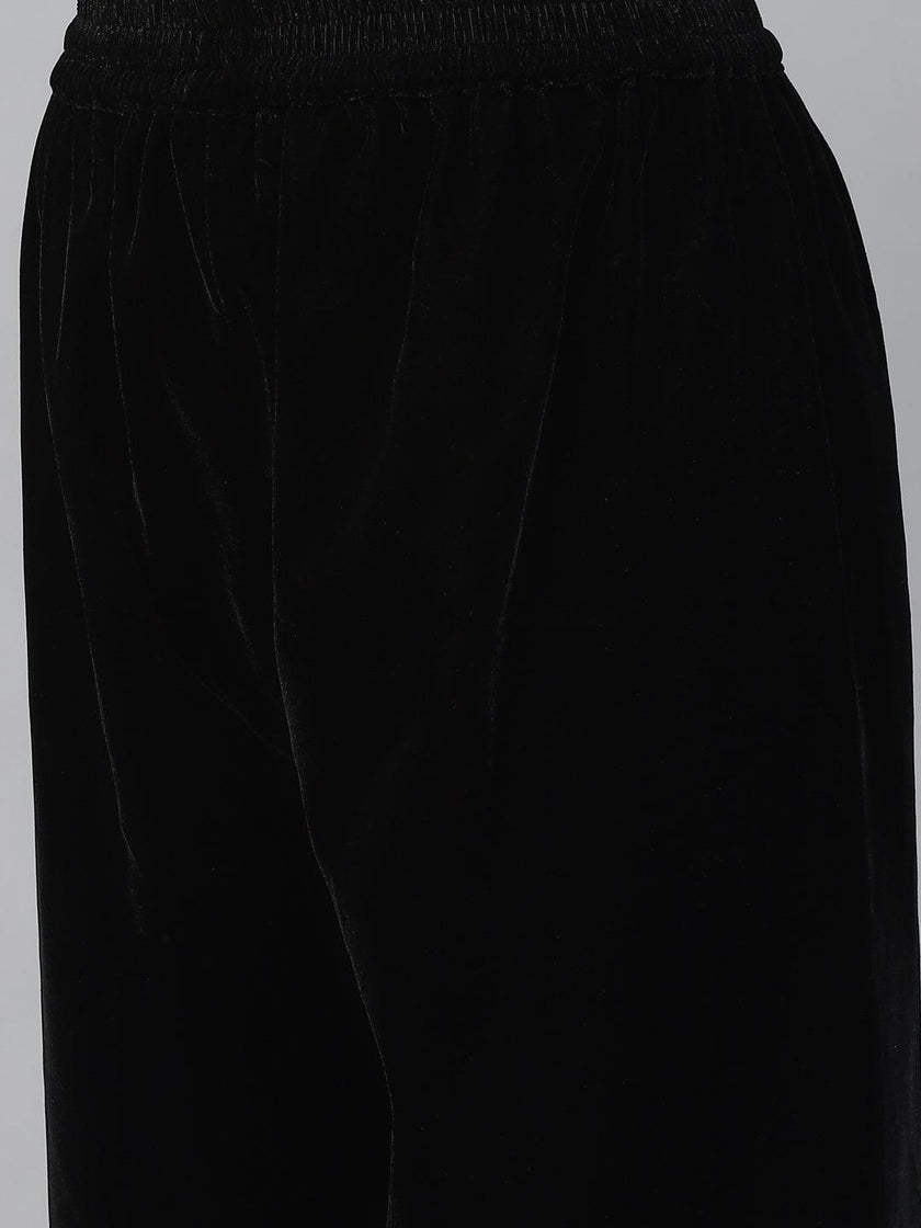 Divena Black Burn out Velvet Kurta Haram Pant with Organza Dupatta - divena world