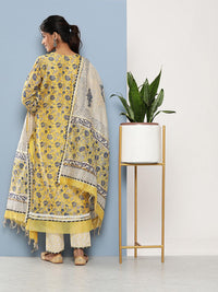 Divena Yellow Pure Chanderi Kurta Pant Set with Dupatta - divena world