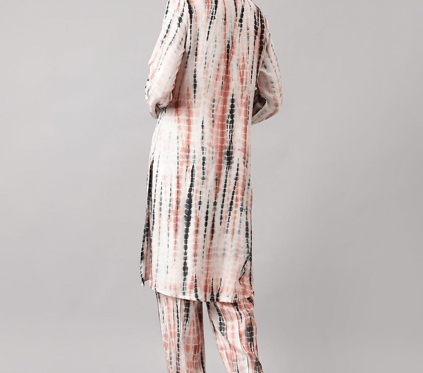 Divena Cream Muslin Tie and Dye Kurta with Ham Cuffed Pant Set - divena world