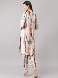 Divena Cream Muslin Tie and Dye Kurta with Ham Cuffed Pant Set - divena world