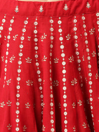 Ethnic Motifs Printed Maroon Lehenga & Blouse With Dupatta