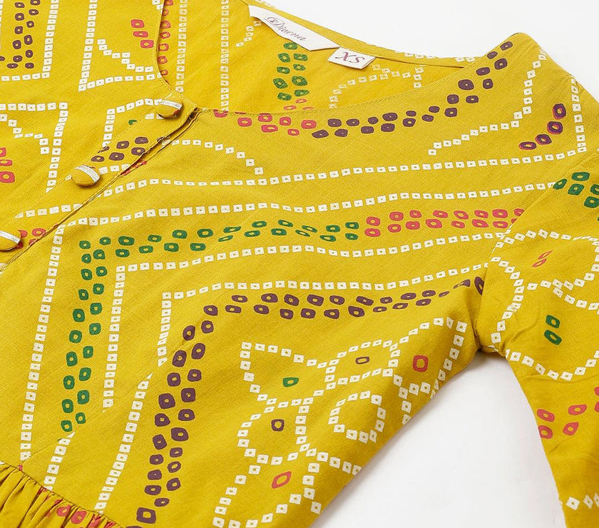 Divena Mustard Bandhani Printed Cotton Peplum Top - divena world