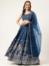 Divena Blue Rayon Flared Lehenga Choli Set with Organza Dupatta