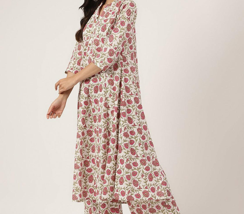 Divena White Floral Printed Anarkali Kurta Palazoo Sets - divena world