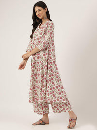 Divena White Floral Printed Anarkali Kurta Palazoo Sets - divena world