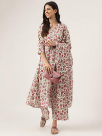 Divena White Floral Printed Anarkali Kurta Palazoo Sets - divena world