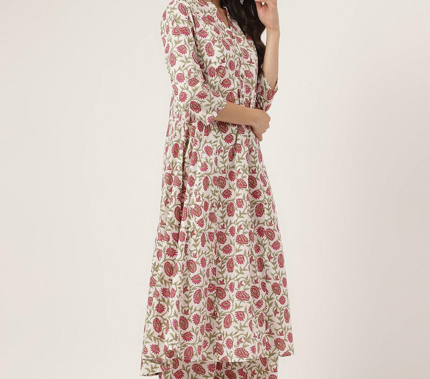 Divena White Floral Printed Anarkali Kurta Palazoo Sets - divena world