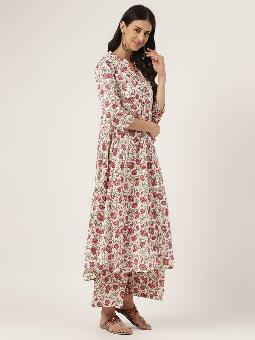 Divena White Floral Printed Anarkali Kurta Palazoo Sets - divena world