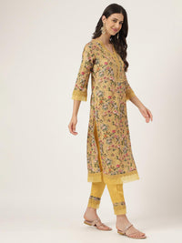 Divena Poly Chanderi Floral Printed Kurta Pant Set with Organza Dupatta - divena world