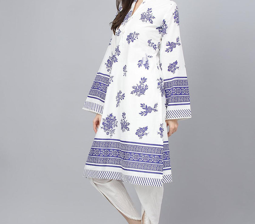 Divena White Floral Printed Straight Kurta With tulip pant - divena world