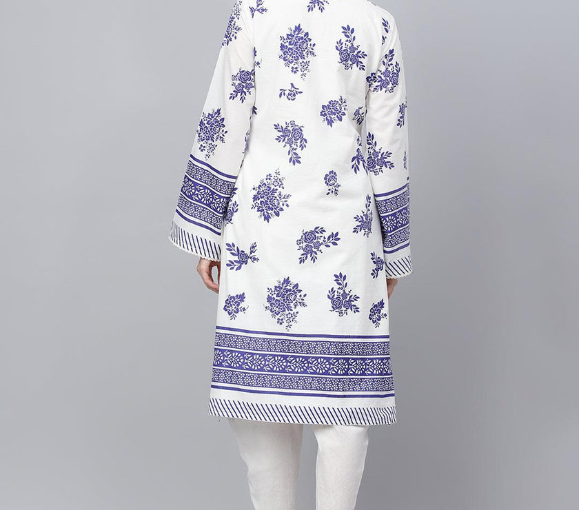 Divena White Floral Printed Straight Kurta With tulip pant - divena world